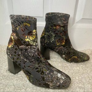 Hispanitas Portia Floral Velvet Chunky Heeled Booties 6.5 EUC